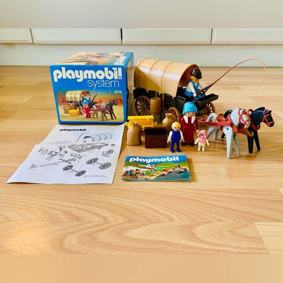 COMPLETE BOXED PLAYMOBIL SET 3278 COVERED WAGON OREGON TRAIL SETTLERS - Picture 2 of 6